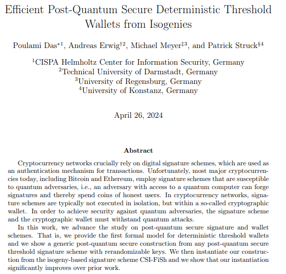 Efficient Post-Quantum Secure Deterministic Threshold Wallets from Isogenies